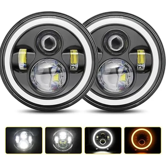 Par 7'' Faros H4 Led Ojo De Ángel Para Wrangler Jeep Vocho