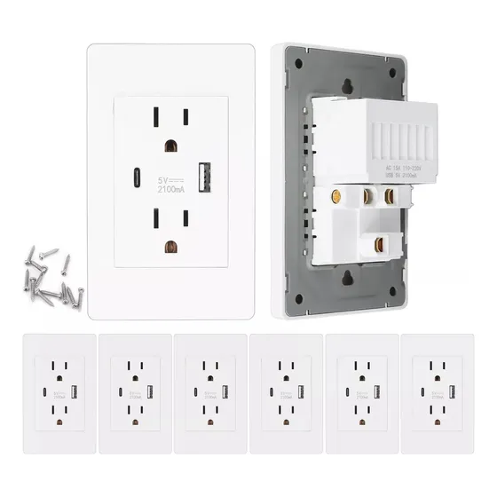 Toma De Corriente Del Americanos Para Pared Usb Y Type C 6pc