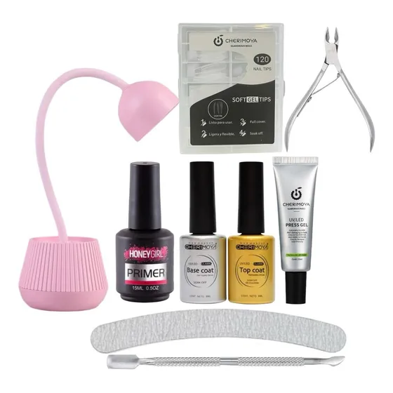 Kit Tips Soft Gel Completo Con Lampara Uvled E Insumos Uñas Tips Coffin