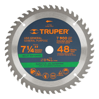 Disco Sierra Multimaterial 7-1/4', 48 dientes, Truper 18317 Disco Sierra Multimaterial 7-1/4', 48 dientes, Truper 18317