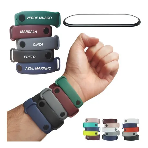 5 Pulseira Para Relógio Miband7 Mi Band 7 Mi7 + Película 3d Cor Verde-escuro / Marsala / Chumbo / Azul Marinho / Preto Largura 15 Mm