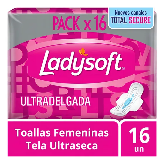 Toalla Femenina Ladysoft Ultradelgada Tela Ultra Seca 16 Ud.