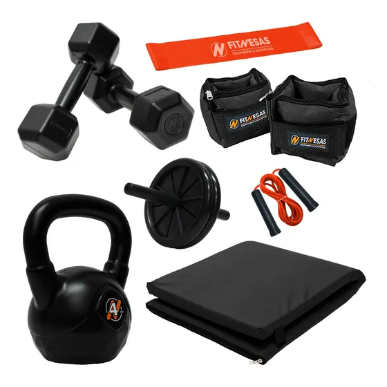 Kit Entrenamiento Colcho Pesas Rueda Banda Soga Tobilleras
