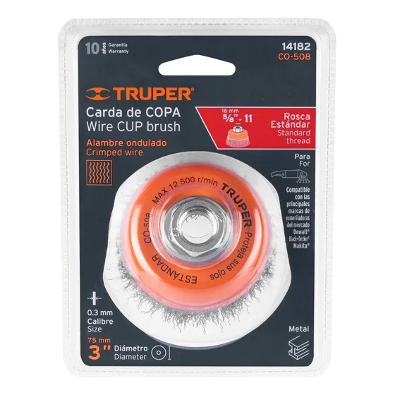 Cepillo De Copa Carda 3x5/8 Alambre Ondulado Truper (14182)
