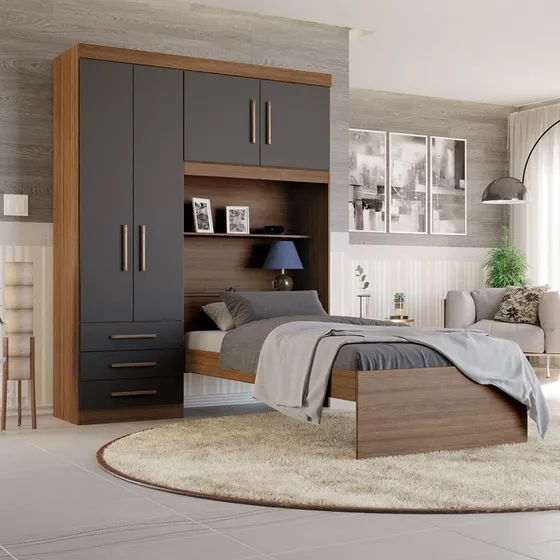 Guarda-roupa Solteiro Com Cama Solteiro 4 Portas 3 Wt