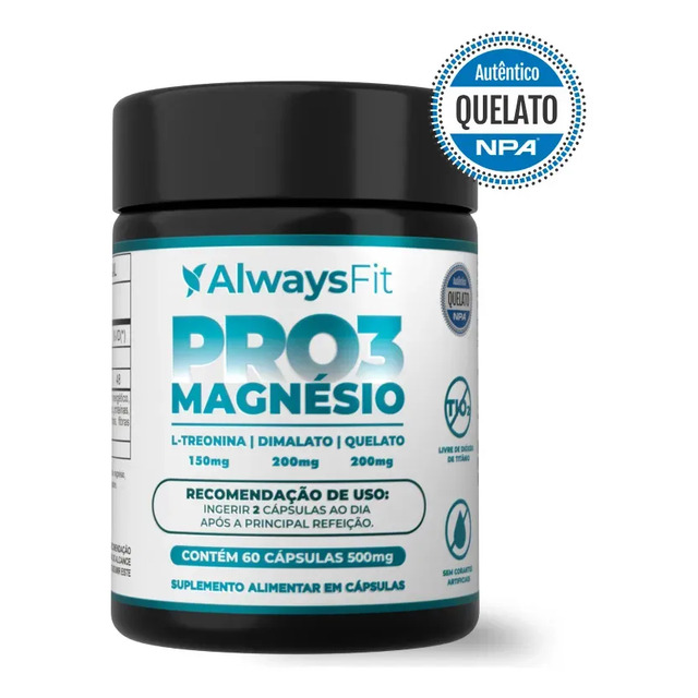 Pro3magnésio Da Always Fit L-treonina, Quelato E Dimalato - 60 Cápsulas Sem Sabor Pro3magnésio Da Always Fit L-treonina, Quelato E Dimalato - 60 Cápsulas Sem Sabor