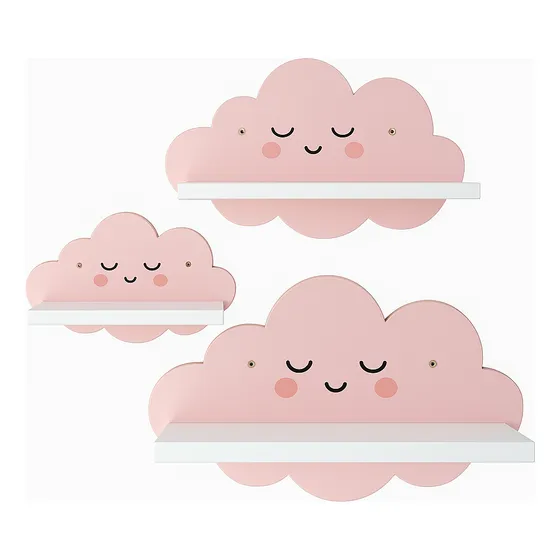 3 Prateleiras Nuvem Em Mdf De Parede Infantil Nicho Cor Rosa Cor da armação Mdf Branco Decoraset