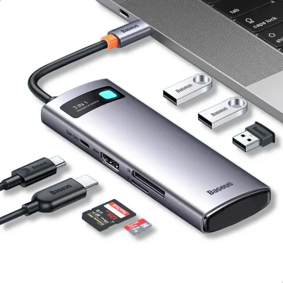 Hub Baseus 7 Portas Hdmi 4k@60hz Pd100w Tf/sd Usb-c P/ Macbook Air Pro M1 M2 - Adaptador Multifuncio