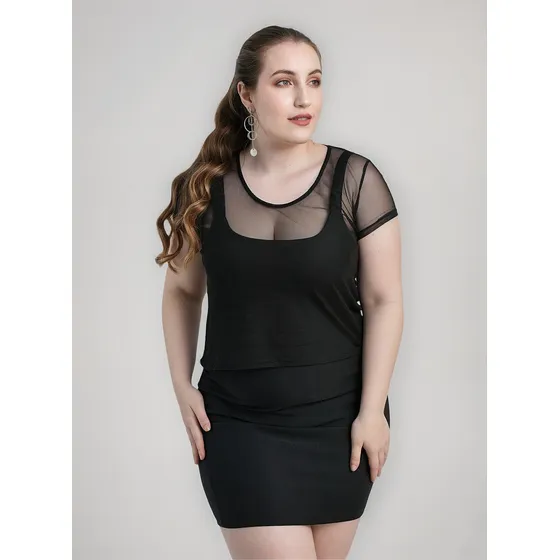 Remera Top De Tul Manga Corta Mujer Circe Xl Talles Grandes