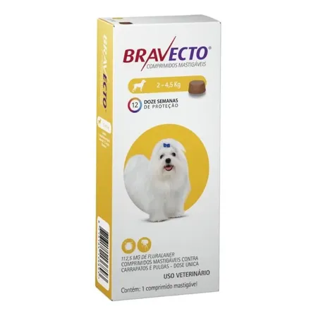 Bravecto Cães De 2kg A 4,5kg 112,5mg Fluralaner Antipulgas E Carrapatos Amarelo