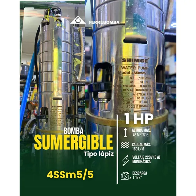 Bomba Sumergible 1hp Marca Shimge 6ssm5/5 220