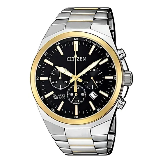 Relógio Citizen Cronógrafo Masculino An8174-58e / Tz31105d Cor da correia Prateado Cor do bisel Dourado Cor do fundo Preto