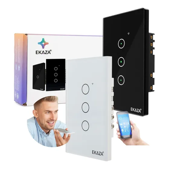 Interruptor Inteligente Wifi 3 Botões Touch Alexa Ekaza