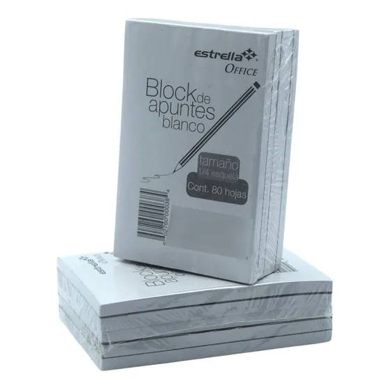 Block De Apuntes Blanco 1/4 Esquela 80 Hojas Con 10 Piezas