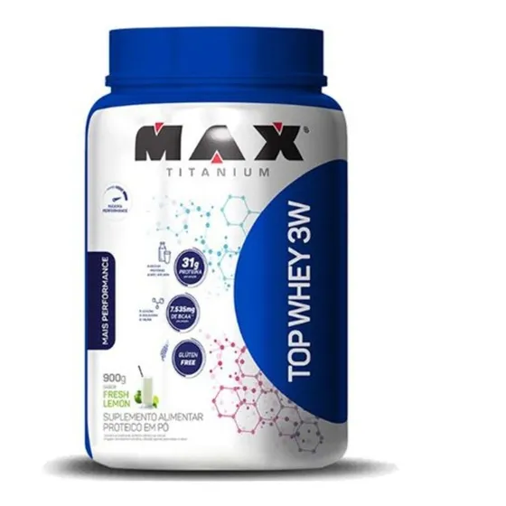 Max Titanium Suplemento Em Pó Top Whey 3w Mais Performance Proteínas Sabor Fresh Lemon Em Pote De 900g