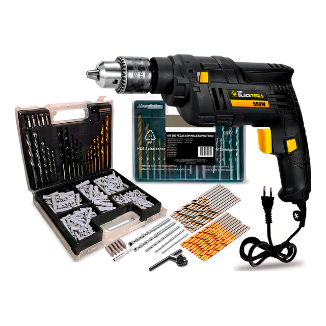 Furadeira De Impacto 127v 550w 3/8 10mm The Black Tools Com Acessórios Kit 300 Peças Broca... Furadeira De Impacto 127v 550w 3/8 10mm The Black Tools Com Acessórios Kit 300 Peças Broca...