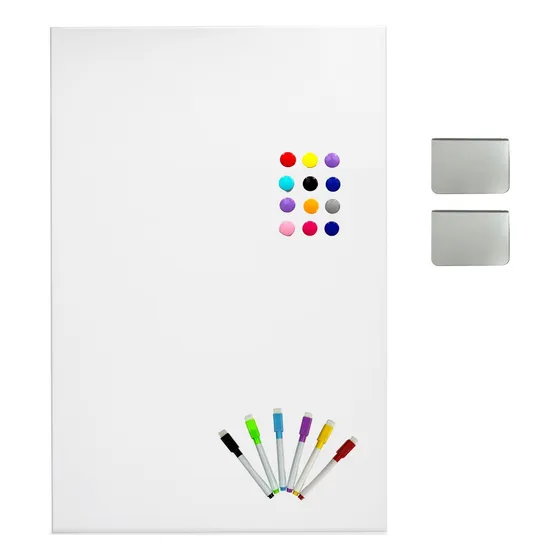 Kit Mural Branco 50x80 Cm 12 Imãs E 6 Canetas C/ Suporte Fix