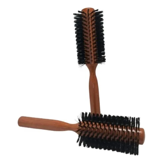 Cepillo Cabello Redondo Madera Brushing Color Café