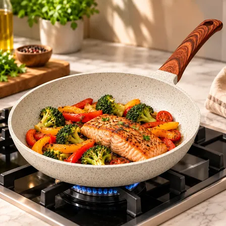 Frigideira Cerâmica Antiaderente 24cm Indução Cooktop Fogão Creme
