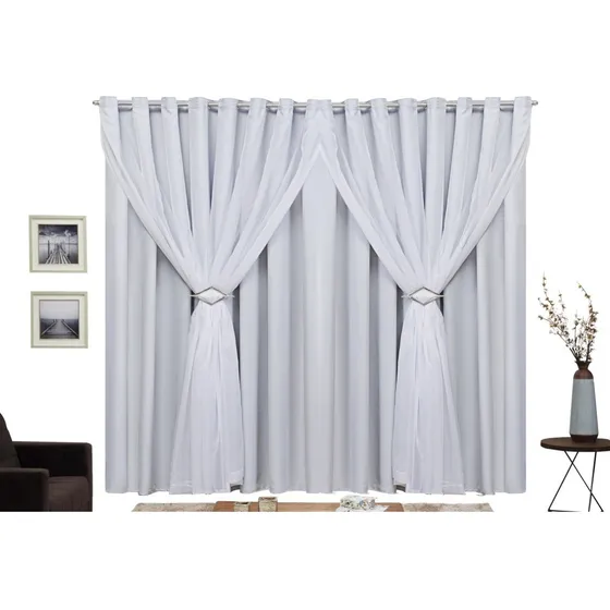 Cortina Blackout Sala Quarto Tecido E Voil 250 X210 Altura