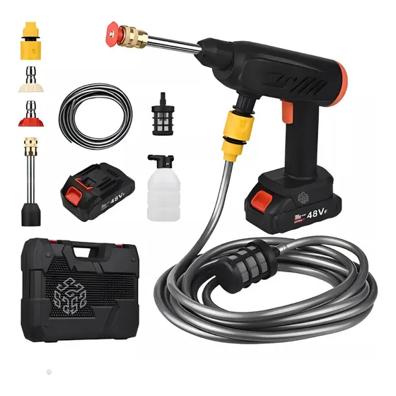Hidrolavadora Inalámbrica Portátil 48v 2 Baterías Alta Potencia, Color Negro Marca 52 Bits 110v