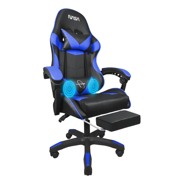 Silla Gamer Nasa Escritorio Ergonómica Ajustable Masajeadora Color Azul Material del tapizado Cuero Sintético PU