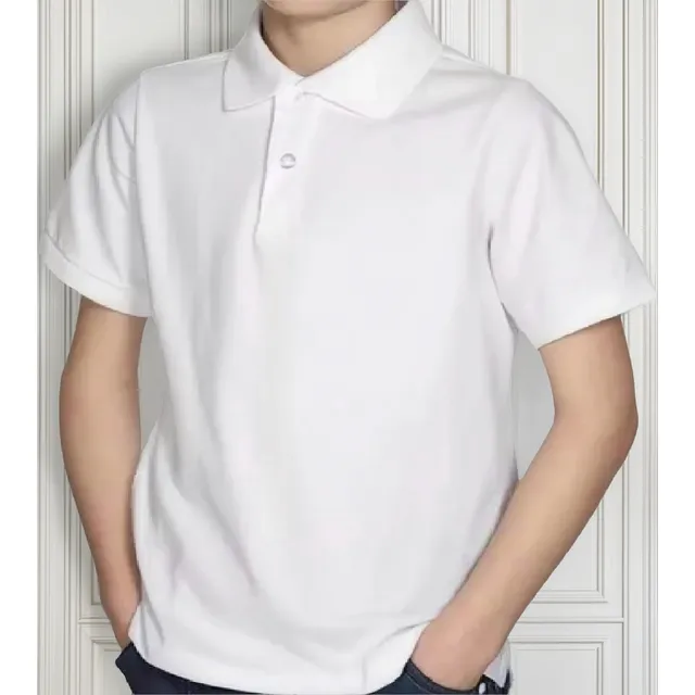 Camiseta Tipo Polo Colegial Unisex Blanca Niños
