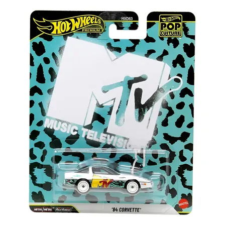 Carrinho Hot Wheels Premium Pop Culture 84 Corvette Mtv Branco