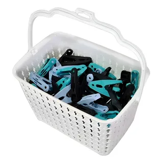 Kit Cesto Com Alça Multiuso Branco + 24 Prendedores Roupas Kit Cesto Com Alça Multiuso Branco + 24 Prendedores Roupas
