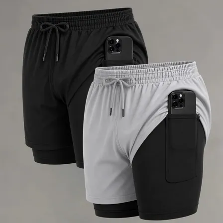 Kit 2 Bermudas 2 Em 1 Short Duplo Masculino Academia Treino