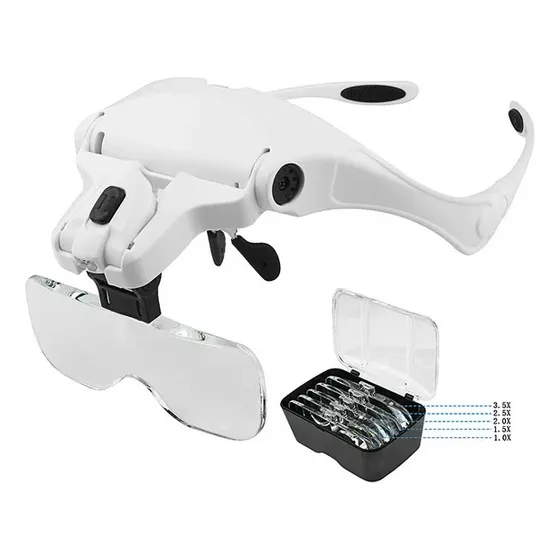 Lupa Visera De Cabeza 2 Led Recargable 5 Lentes Multifunción