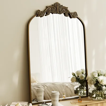 Espelho Banheiro Arqueado 107x76 Floral Vintage Parede Dourado Envelhecido