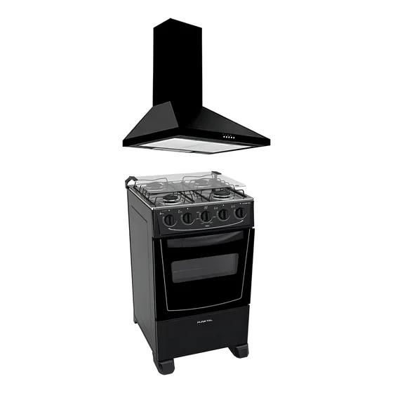 Combo Cocina Punktal 4h A Gas +campana Extractora Petra 60cm Color Negro