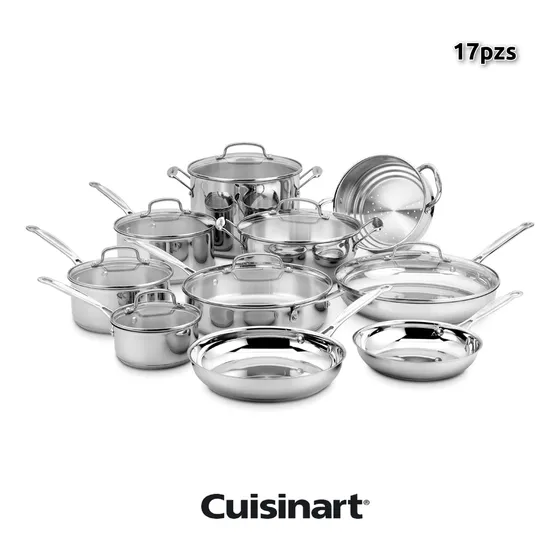 Set 17pzs Juego De Ollas Acero Inox Cuisinart Chef Clásico