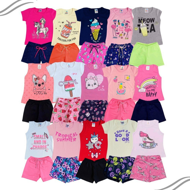 Kit Lote 12 Peças Menina Conjunto Infantil Top Feminino Kit Lote 12 Peças Menina Conjunto Infantil Top Feminino
