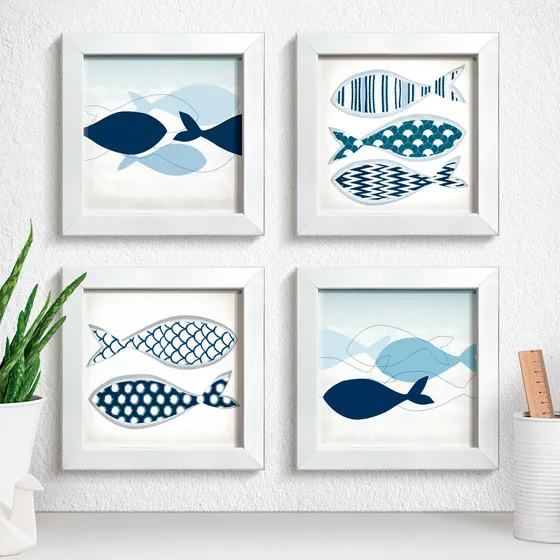 Quadro Decorativo Casa Praia Pousada Peixe Azul Com Moldura
