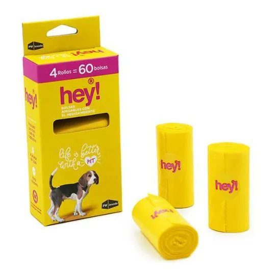 Hey! Bolsas Fecas Perro Biodegradables, Caja 4 Rollos