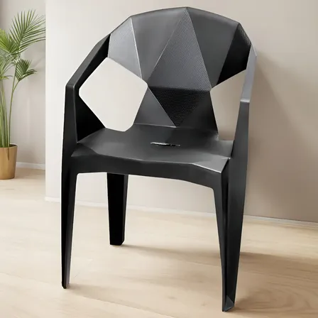 Cadeira Plástica JR Diamond Preta Design Diamante Resistente 182kg