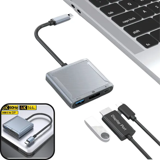 Hub Adaptador Tipo C Displayport 3 Em 1 8k 60hz 4k 144hz Mac