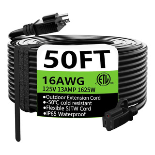 Cable Extensión De 50ft Impermeable Flexible De 1625w, 16awg Cable Extensión De 50ft Impermeable Flexible De 1625w, 16awg