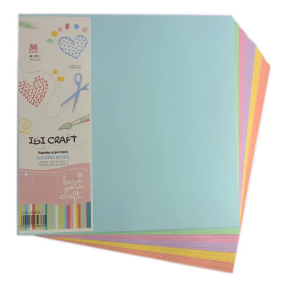 Pack 36 Cartulinas Ibi Craft 6 Colores Lisos 180gr 30x30 Cm Color Surtidos Pastel