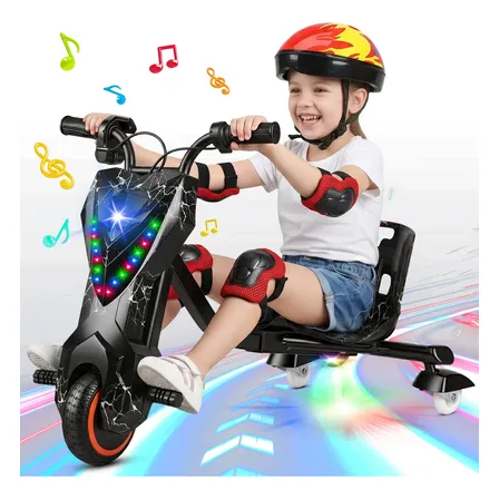 Patinete Elétrico Triciclo Drift Infantil 250w Com Capacete Preto