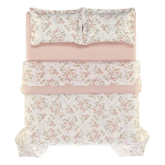Acolchado Karsten 2 Plazas 200 Hilos Reversible Algodón Color Rosa Diseño De La Tela Paloma