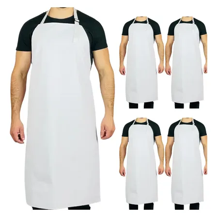 Kit 5 Avental Impermeável Emborrachado Plástico Acougueiro Cor Branco Desenho Do Tecido Liso