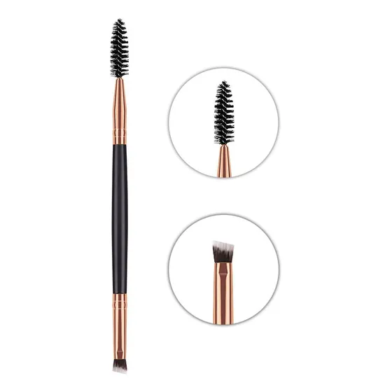 Pincel Duplo Chanfrado Escovinha Para Sobrancelha Henna Make Cor Rosé com Preto