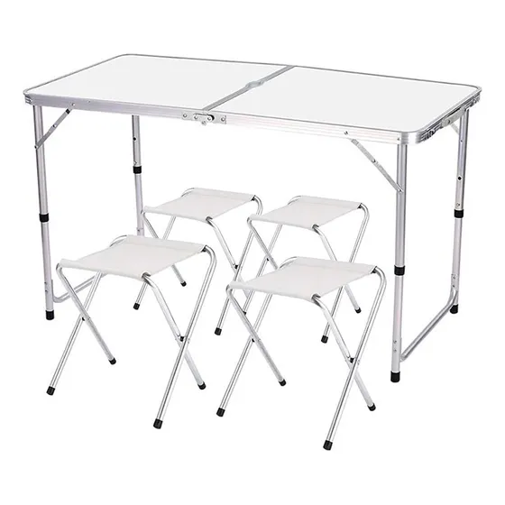 Mesa Plegable Tipo Portafolio 1.20 M Con 4 Sillas Portátiles Color Blanco