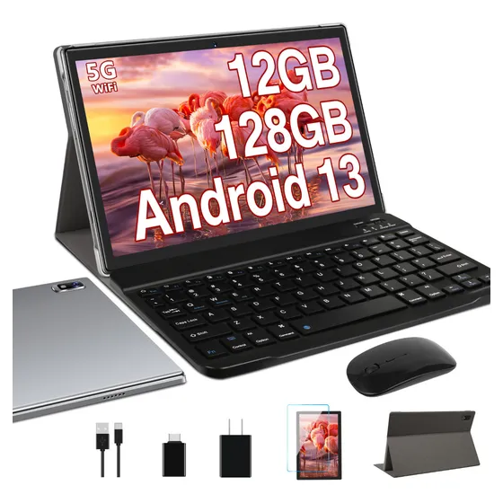Tablet 10'' Android 13 Os 12+128gb Rom 5g Con Teclado Gris