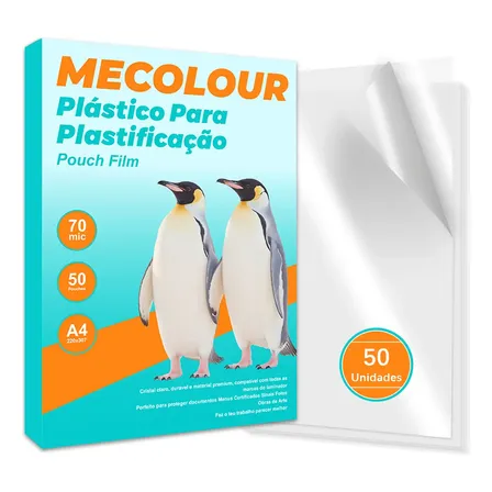 Filme Plastificação A4 70 Micras 50 Folhas Brilho Alto Mecolour
