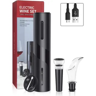 Abridor Vinho Saca Rolha Elétrico Recarregavel Usb Kit 4pçs Cor Preto Abridor Vinho Saca Rolha Elétrico Recarregavel Usb Kit 4pçs Cor Preto