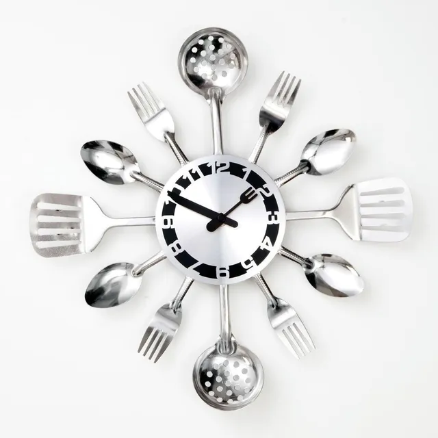 Bits And Piez Reloj Tono Plateado Utensilio Cocina Pared